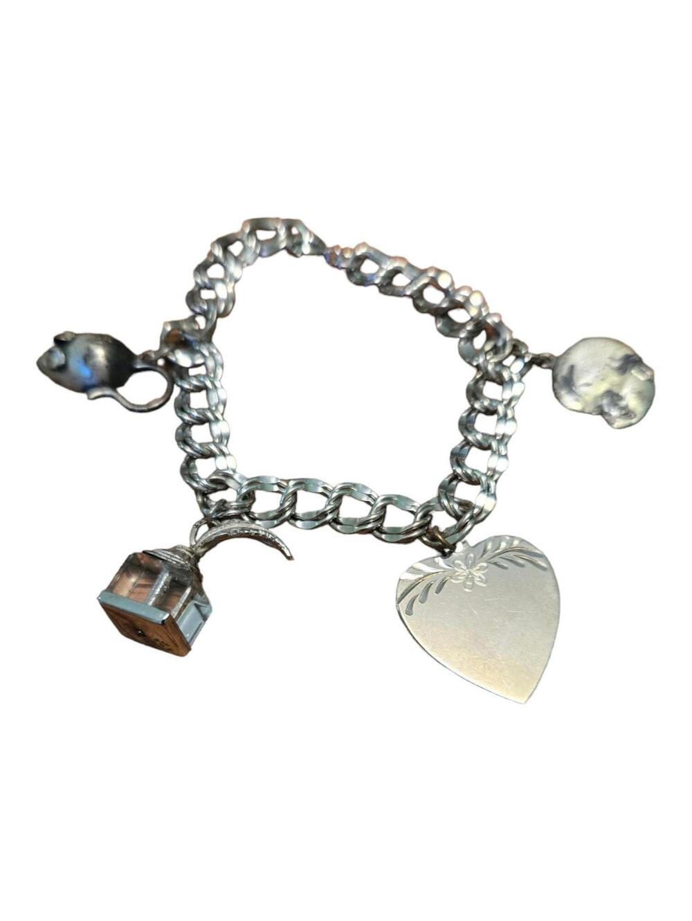 Sterling Silver Charm Bracelet, Vintage souvenir Jewelry, valentines day gift